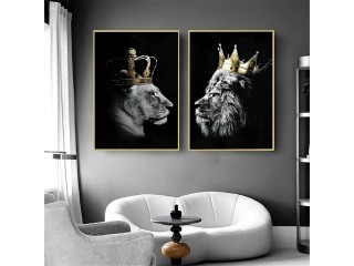 Löwe und Löwin mit Krone Leinwand Bilder