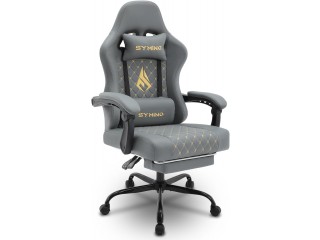 Gaming Stuhl Racing Stuhl Design Gamer Stuhl, Ergonomischer Gaming Stuhl mit Fußstütze, Bürostuhl PU-Leder, Grau