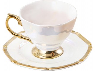 Schillerndes Teetasse und Untertasse, Regenbogen Keramische Teetasse mit Goldrand
