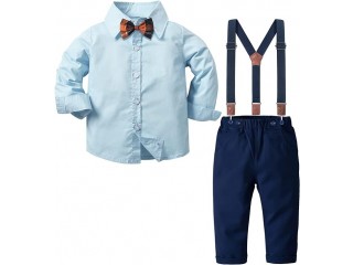 Kinderkleidung Junge Bekleidungsset Vintage Kleidung Taufanzug Hemd und Hosenträge Hose und Fliege