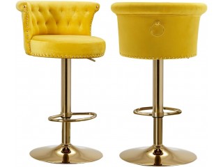 Moderne hohe Esszimmer Hocker Stuhl mit Gold Nailhead für Kücheninsel, Café, PubGelb