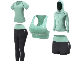 JULY'S SONG Yoga Kleidung Anzug 5er-Set Trainingsanzug Laufbekleidung Gym Fitness Kleidung